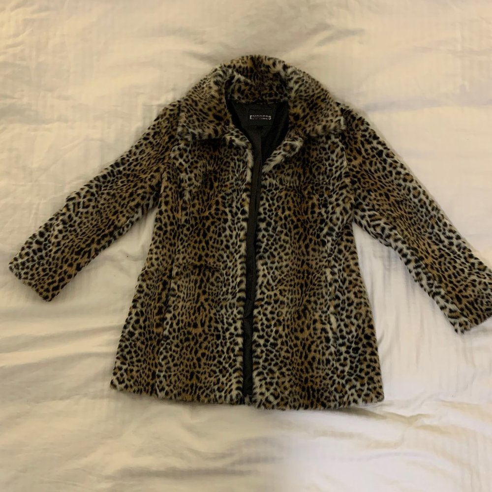 Express Leopard Teddy Coat - Size Small